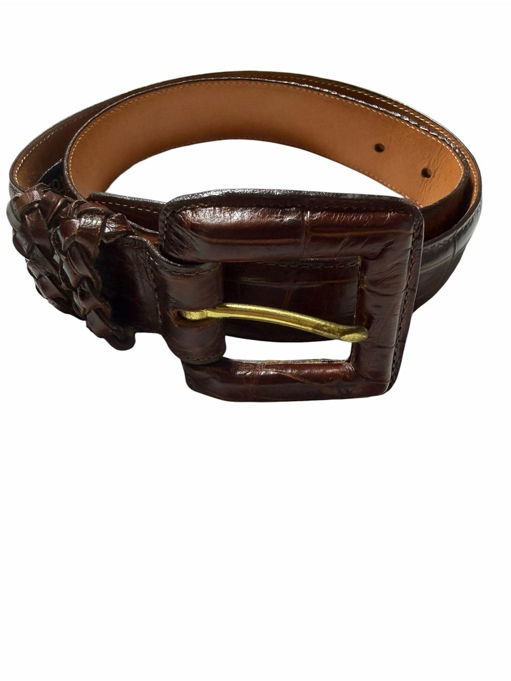 Brighton Dark Brown Woven Leather Belt with Brass Buckle L 38”